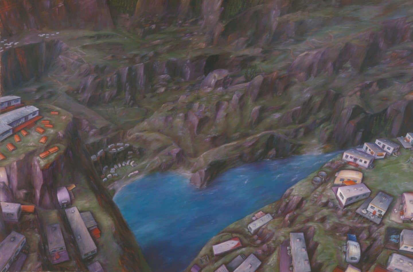 Eleanor Bond, Later, Some Industrial Refugees Form Communal Settlements in Logged Valley in B.C., 1987, oil on canvas