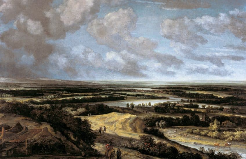 Philips Koninck, Panoramic River Landscape with Hunters, around 1664, oil on canvas. Gift of Alfred and Isabel Bader, 2012 (55-005)