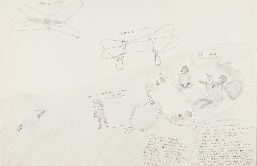 Jemima Angelik Nutarak, (Pond Inlet), String Games and Ayagaq, 1964, graphite on paper, 50 x 65 cm, Canadian Museum of History IV-C-7691