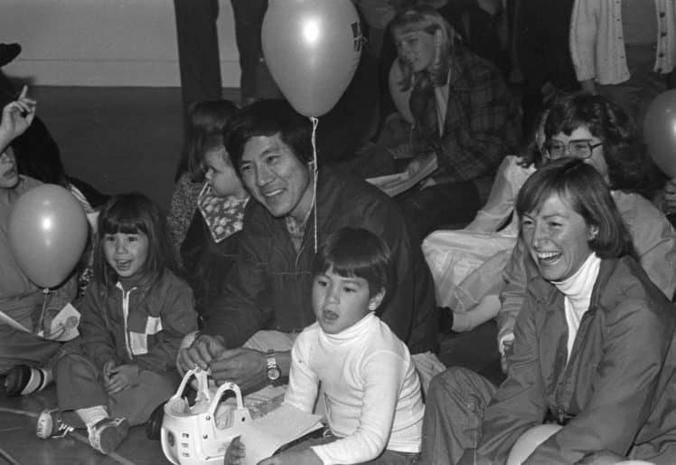 Nicole, Kanji, Blair and Susie Nakatsu, participants at A Victorian Birthday Party, 1980. Photo: David Barbour