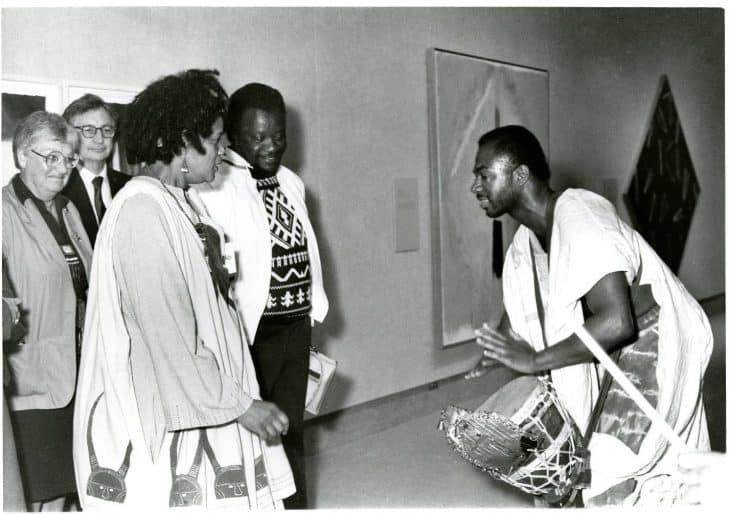 The Quammie Williams Drumming Ensemble performing at the opening of the Justin and Elisabeth Lang Gallery of African Art, 1988