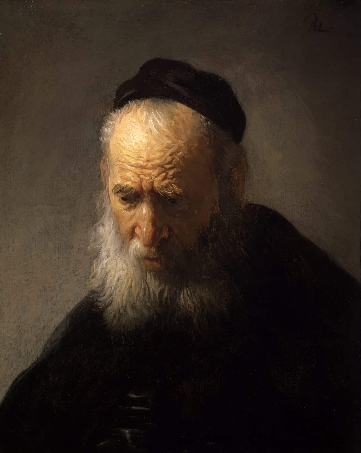 Rembrandt van Rijn, Head of an Old Man in a Cap, around 1630, oil on panel. Gift of Alfred and Isabel Bader, 2003 (46-031)