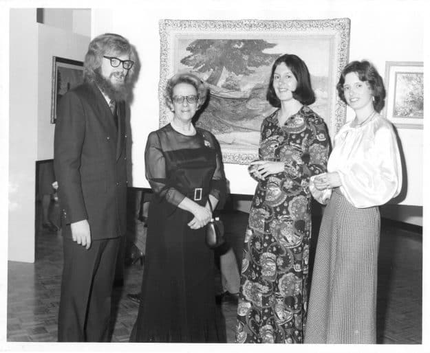 Michael Bell, Director, Gabrielle Léger, wife of Governor General Jules Léger, and Natalie Luckyj and Dorothy Farr, curators of From Women’s Eyes, at the opening, 1975