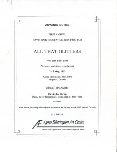 Flyer, All That Glitters, the second David and Patty Bain Decorative Arts Program, 1992