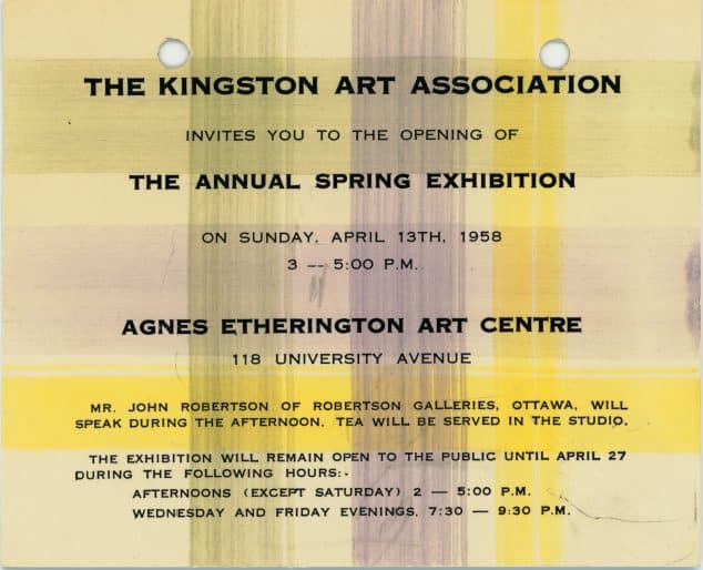 Invitation, Agnes Etherington Art Centre, 1958