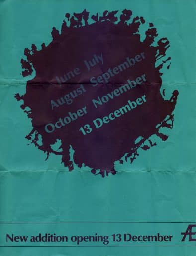Flyer, announcing opening of second building extension, 1975