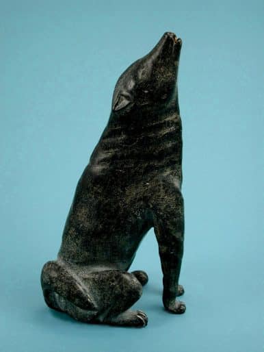 Kananginak Pootoogook, Howling Dog, undated, stone and wood. The John and Mary Robertson Collection of Inuit Art, 1994 (37-085)