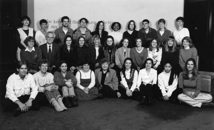 Jeri Harmsen, education officer, with student docents, 1995. Photo: Bernard Clark