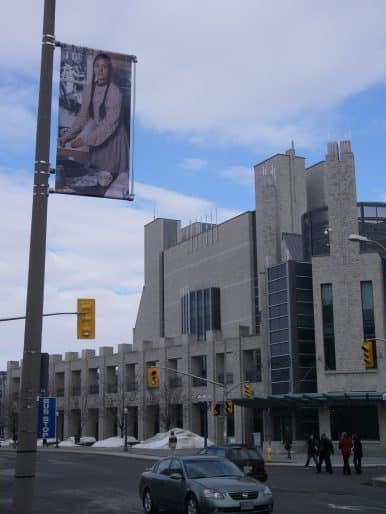 Work in Progress banner, on Queen’s University campus, as part of Carole Condé and Karl Beveridge: Working Culture, 2008