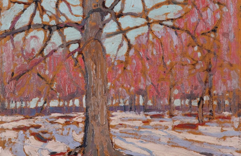 Tom Thomson, First Snow, 1916, oil on wood-pulp board. Gift of the Queen's University Art Foundation, 1941