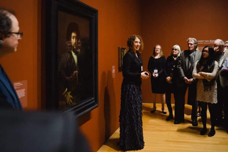 Jacquelyn N. Coutré, Bader Curator and Researcher of European Art, with Rembrandt’s Portrait of a Man with Arms Akimbo (1658), 2016