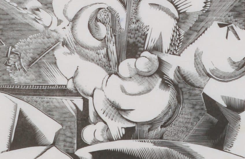 Gertrude Hermes, Explosion (High Explosion) (detail), 1928, wood engraving on paper. Gift of Simon and Caroline Davis, 2017 (60-014.02). Photo: Bernard Clark