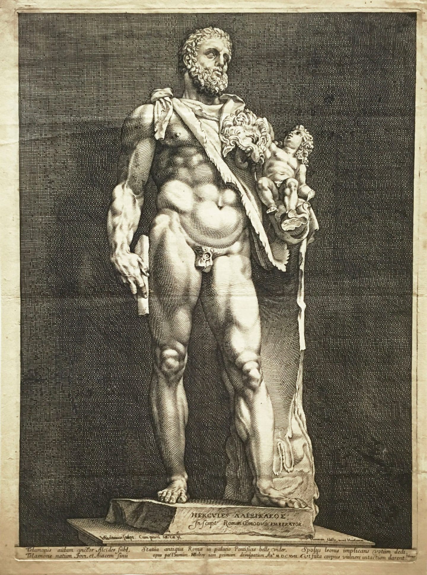 Hendrik Goltzius, The Emperor Commodus as Hercules, from Three Famous Antique Statues at Rome (also known as Hercules and Telephos), around 1592, engraving on paper. Gift of Jan Johnson, 2004 (47-010). Photo: Bernard Clark
