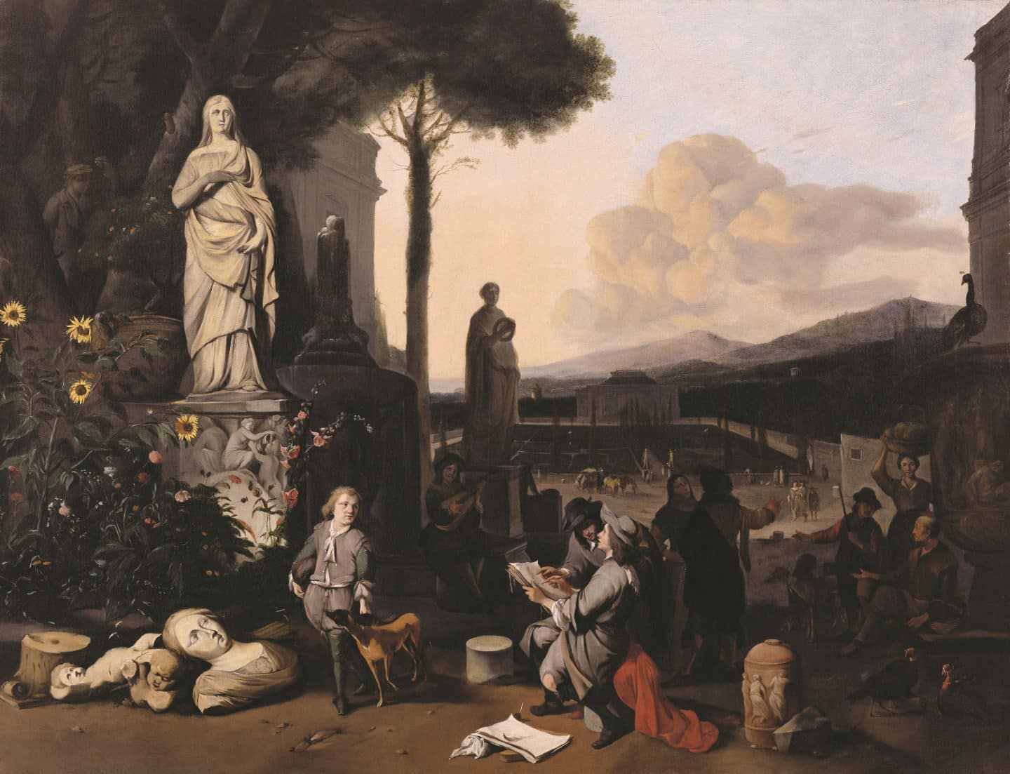 Johannes Lingelbach, A Garden with an Artist Drawing from Antiquities, around 1671, oil on canvas. Gift of Alfred and Isabel Bader, 1987 (30-089).