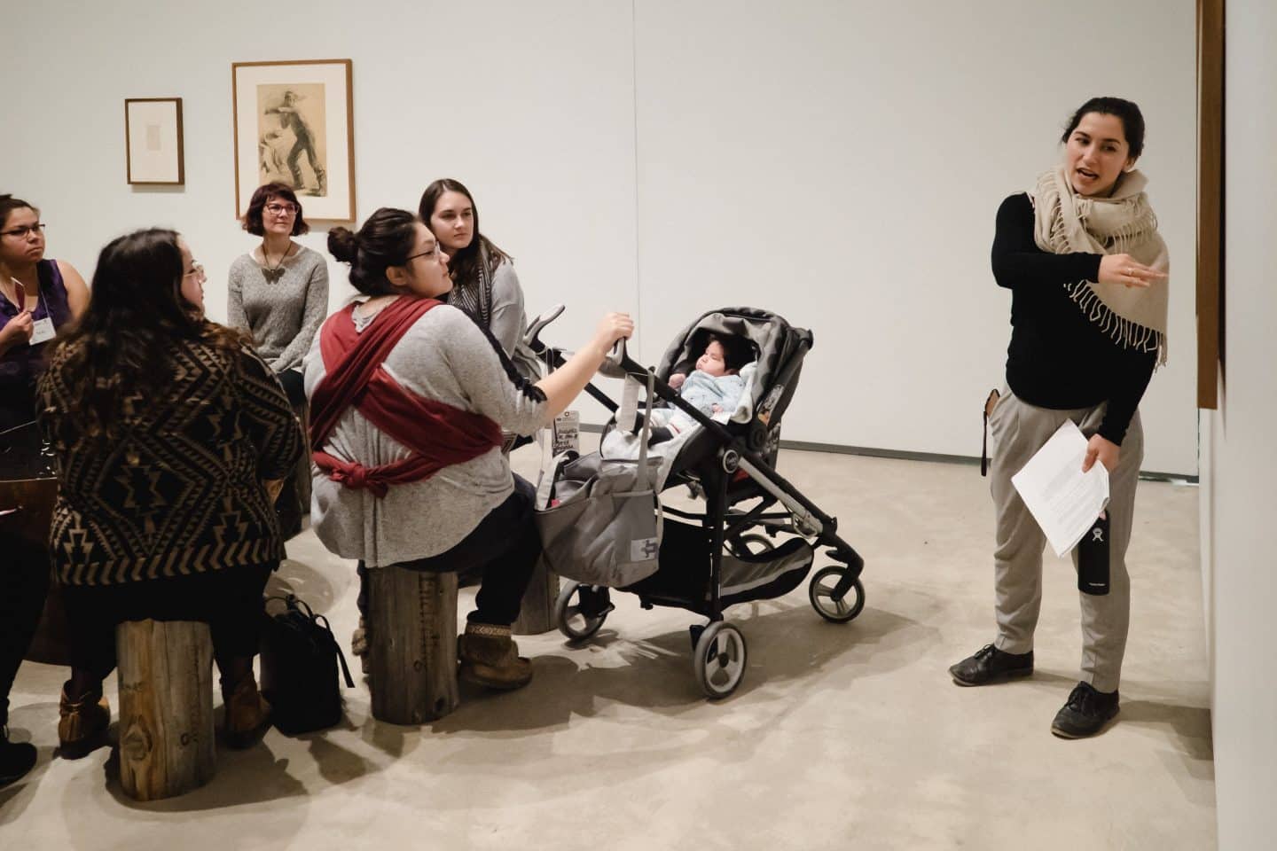 Young mothers, serving as Mama-We mentors in their communities, spent two days at Agnes Etherington Art Centre touring the exhibition Soundings: An Exhibition in Five Parts, learning about works in the collection and gaining skills in two Studio workshops.