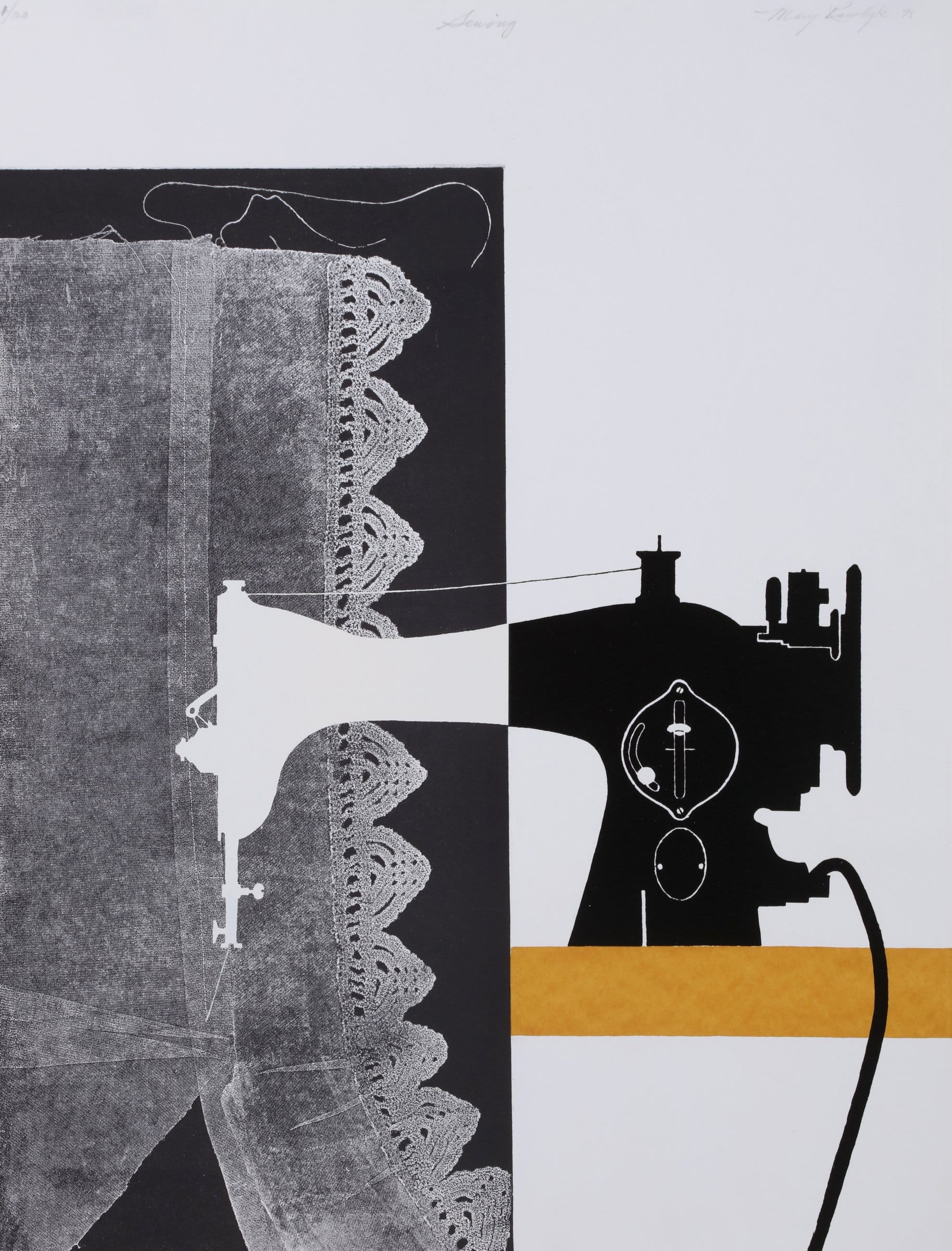 Image: Mary Rawlyk, Sewing, 1975, etching and serigraph on paper, 1/20. Gift of Mary Rawlyk in memory of Natalie Luckyj, 2002 (45-023.19) Photo: Bernard Clark