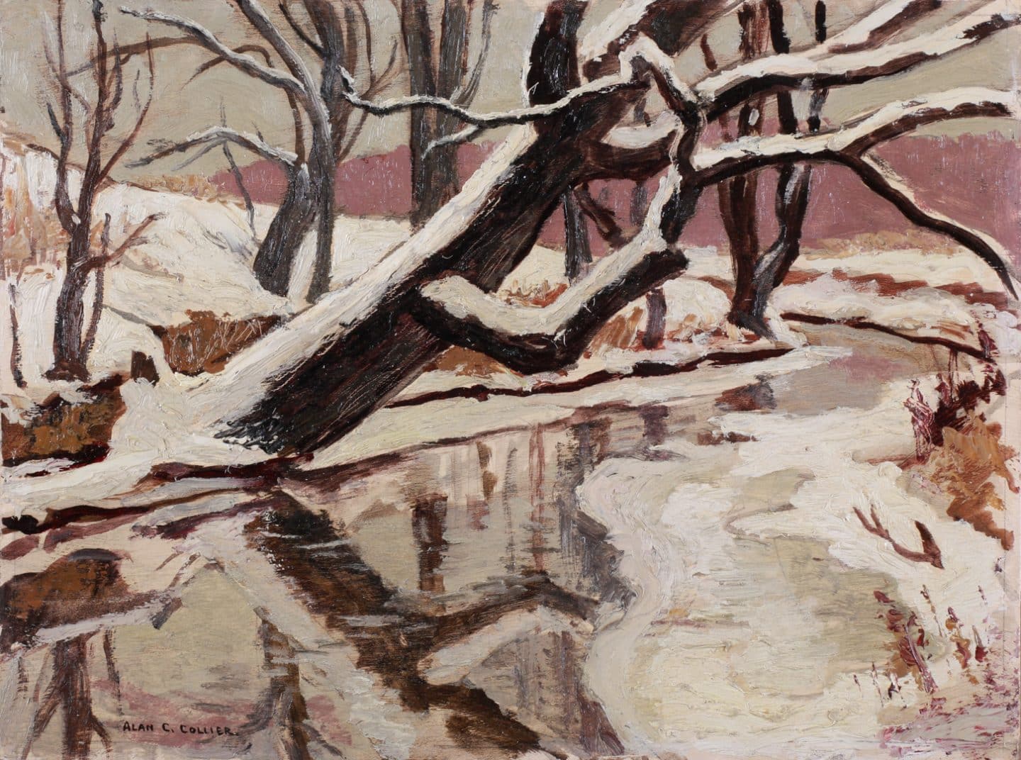 Alan Caswell Collier, Winter Stream, near Bolton, Ontario, 1947, oil on board. The Ian M Collier Collection, Gift of Ian Collier, 2016 (59-017.02)