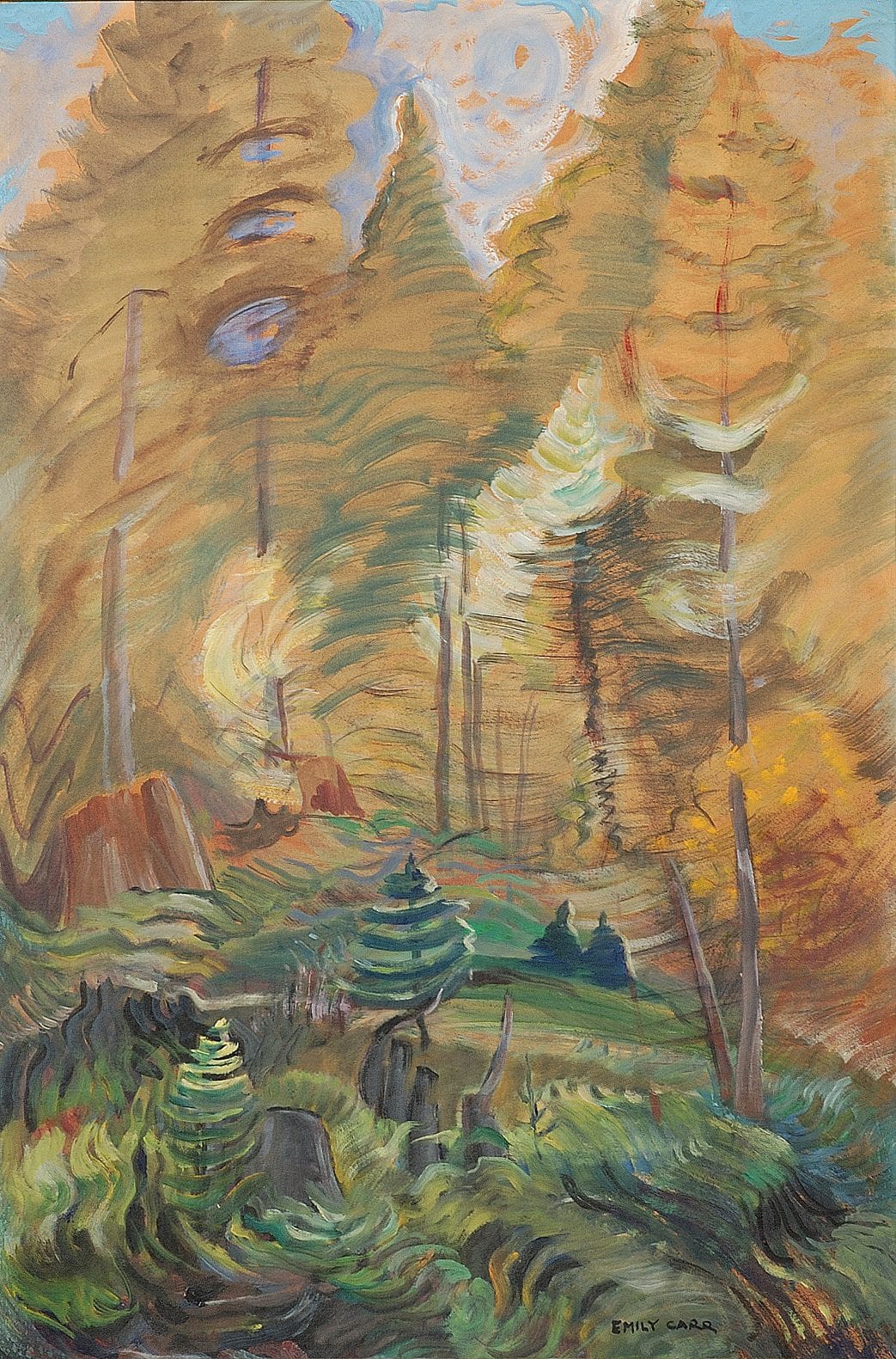 Emily Carr, Young and Old Trees, 1935, oil on paper, mounted on panel. Gift of Dr Max Stern in honour of Frances K. Smith, curator emeritus, 1983 (26-026)