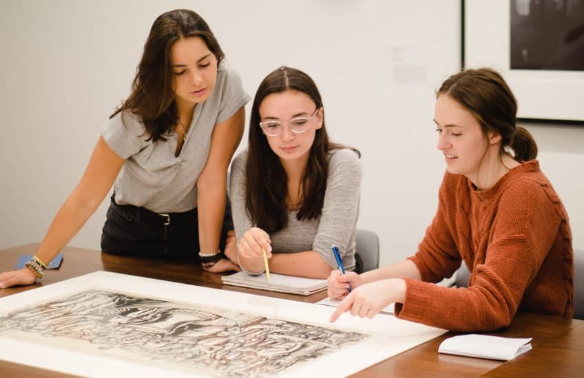 Nursing students in the Philosophy and Healthcare course access works from the collection in The Art of Observation program. Photo: Tim Forbes