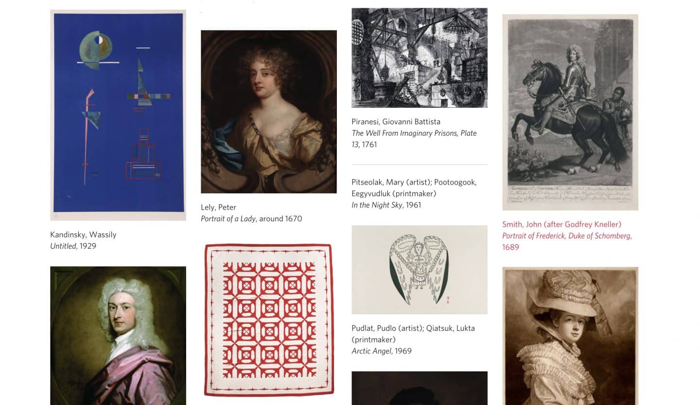 Screenshot from a search of the collections featuring works on view.