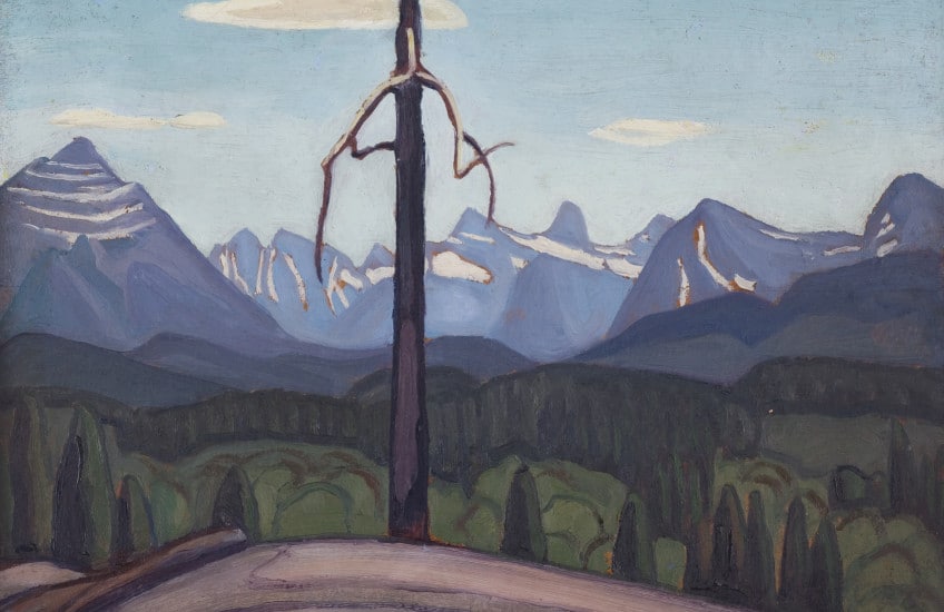 Lawren Stewart Harris, Athabasca Valley, Jasper Park, around 1924, oil on wood. Gift of the Gertrude Matthewman Bequest, 1986 (29-076)