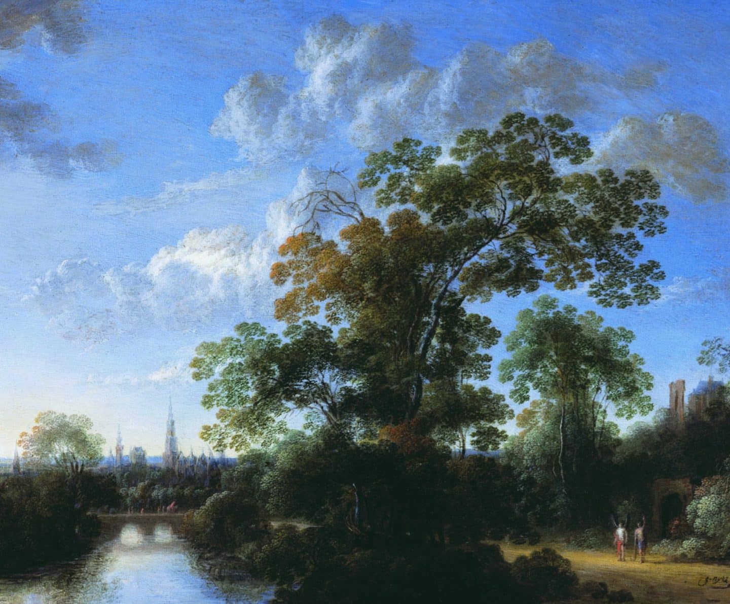 Gillis Neyts, Landscape with Tobias and the Angel, with a View of Antwerp in the Background, 1660s, oil on copper. Gift of Alfred and Isabel Bader, 2012