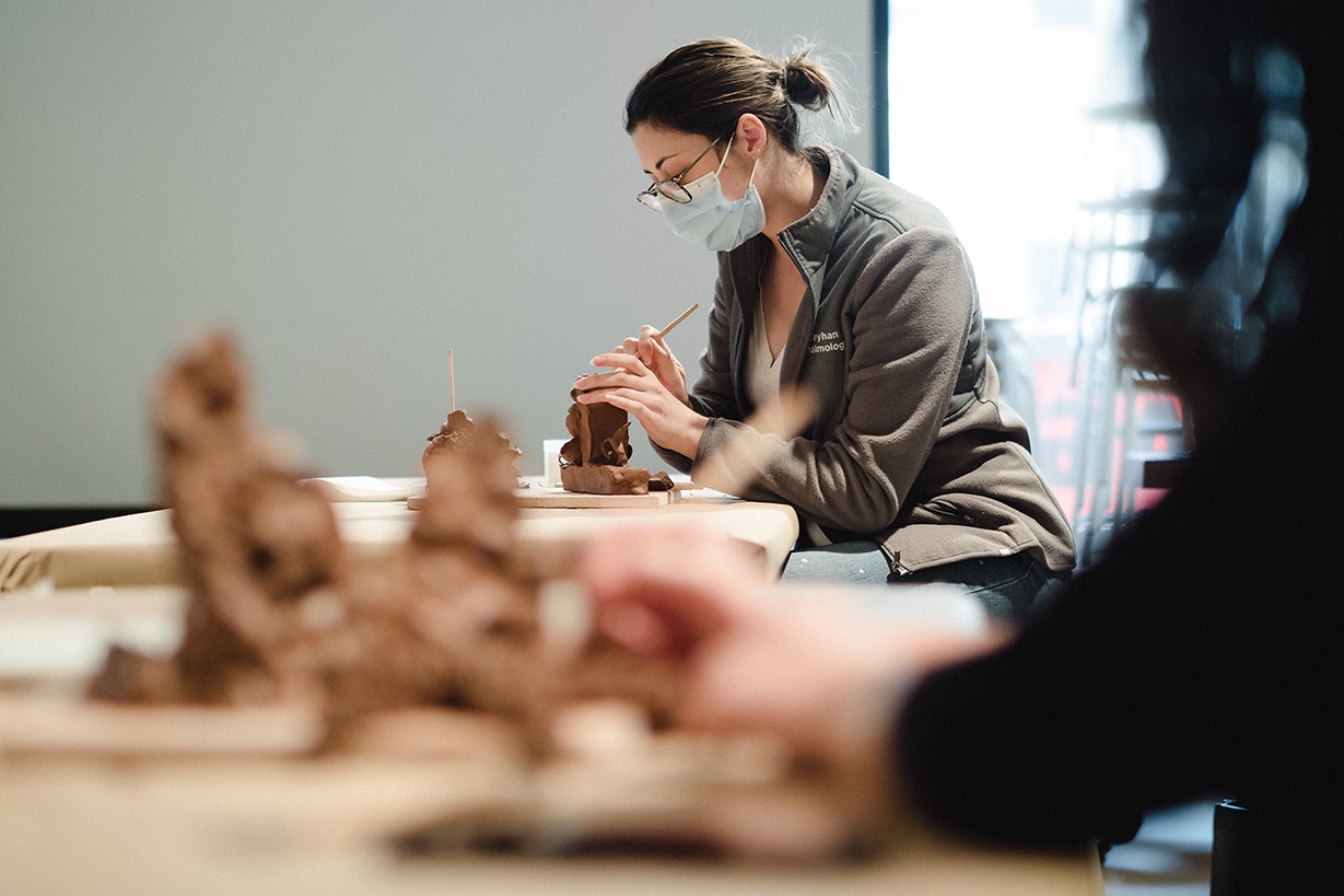 Residents in ophthalmology at Queen’s University take part in a sculpture workshop in Agnes’s studio. Photo: Tim Forbes