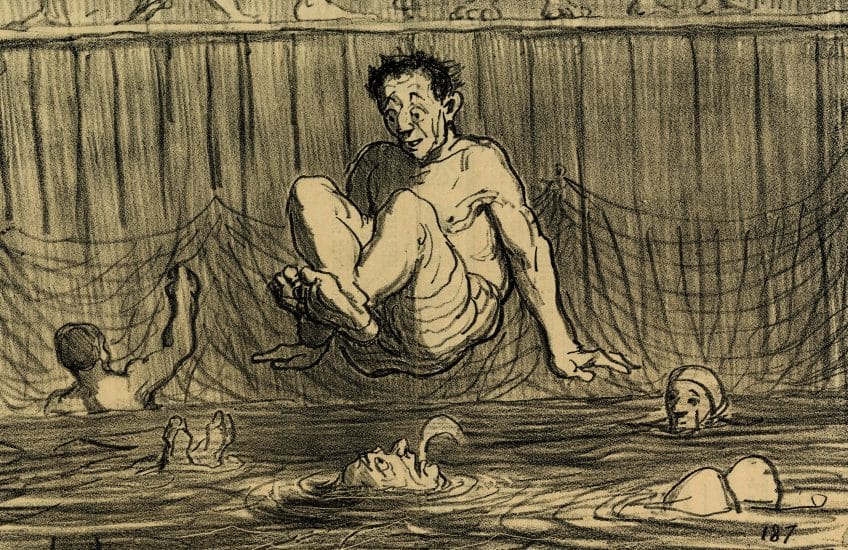 Honoré Daumier, Les plaisirs de l’école de natation, 1858, lithograph. Gift of Meredith Fleming, 1984