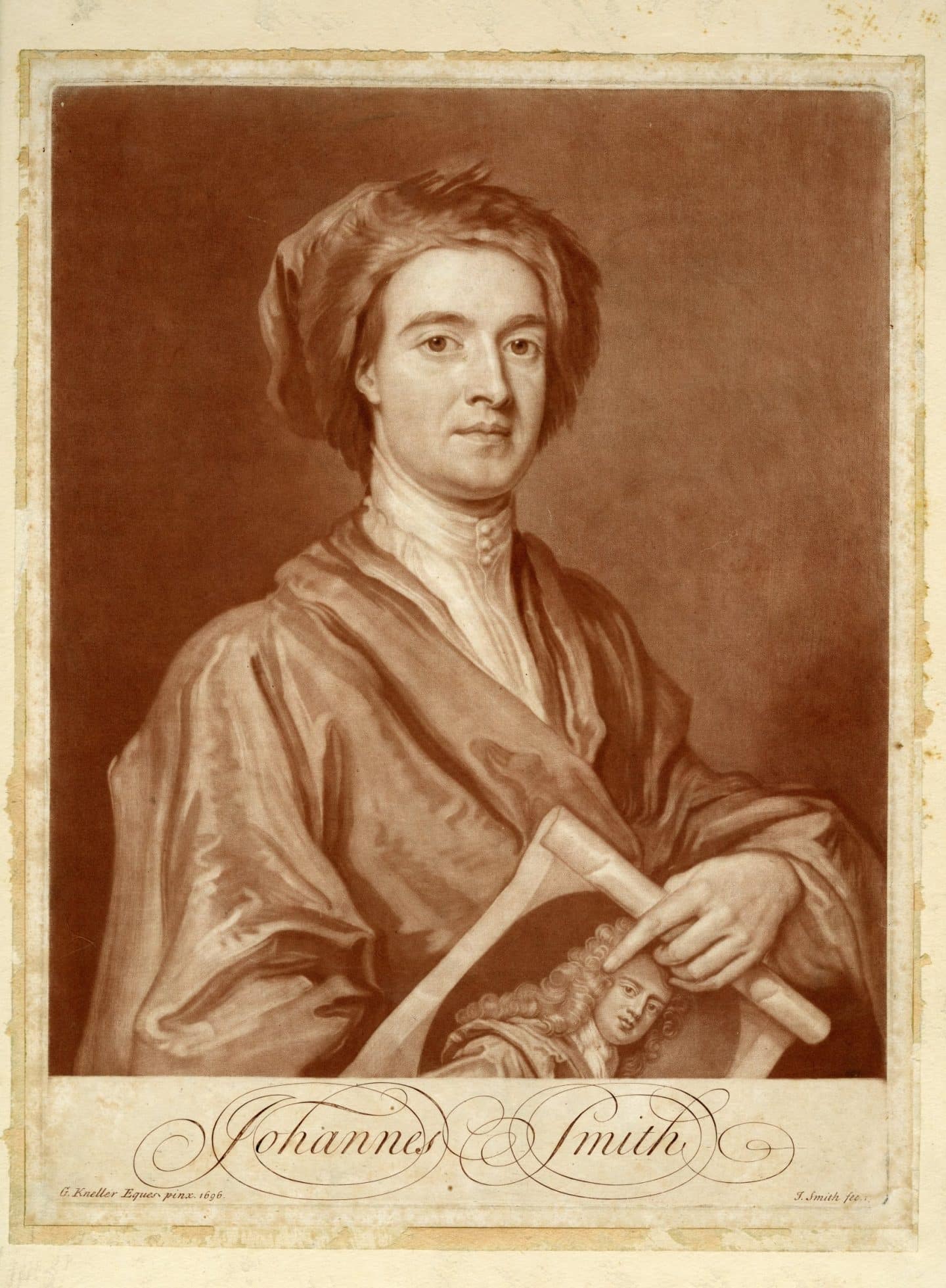 John Smith (after Godfrey Kneller), Portrait of John Smith, 1716, mezzotint on paper. Gift of Mary C. Stewart in memory of J. Douglas Stewart, 2013 (56.014.04).