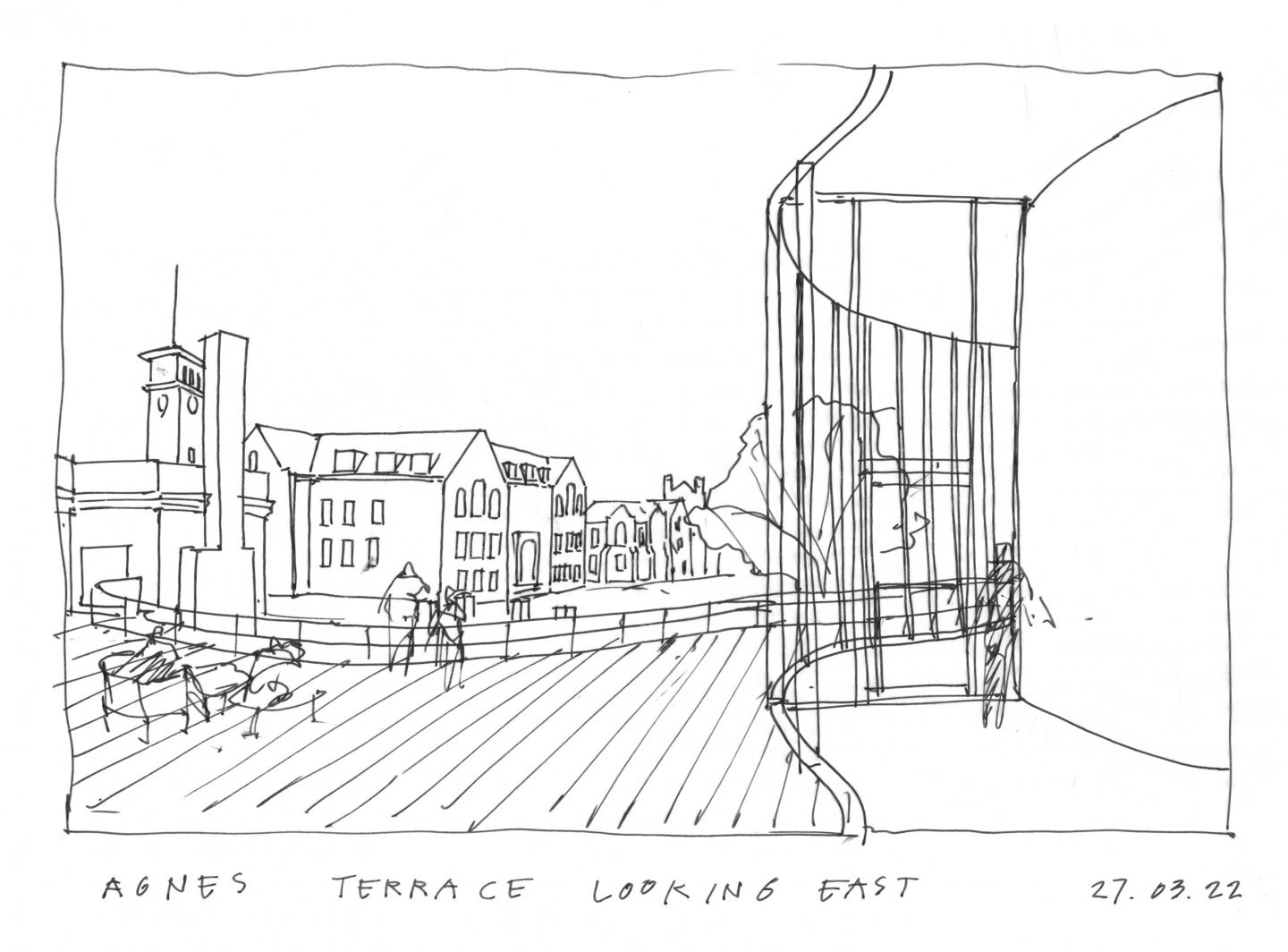 Bruce Kuwabara, Sketch for Agnes Reimagined, Agnes Terrace Looking East, 27 March 2022. Courtesy of KPMB Architects