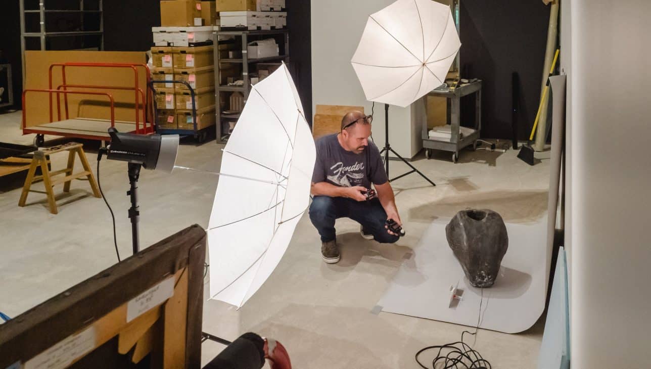 Digitizing the collection in the Contemporary Feature Gallery. Photo: Tim Forbes