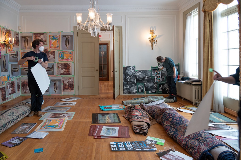 Artists Hadley Howes, Neven Lochhead and Mo Horner, all part of a micro-residency process and the exhibition “A guest + a host = a ghost,” engage in claiming and changing space together in Etherington House in anticipation of the JaF Jam Session.