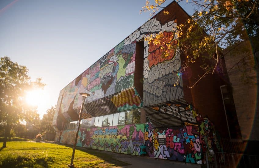 View of Transformations, a site-specific commission by artists Oriah Scott, EronOne, HONE, HUNGR, AJ Little, Emily May Rose and guest graffiti artists from across the Montreal-Toronto corridor. Photo: Garrett Elliott