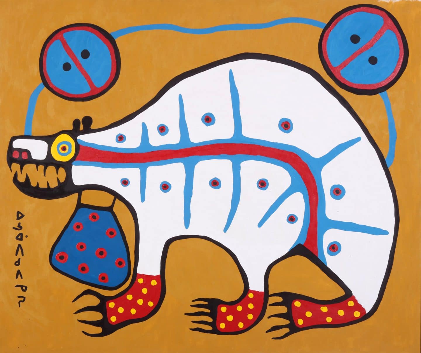 Norval Morrisseau, Sacred Medicine Bear, 1974, acrylic on canvas. Gift of Guardian Capital Group Limited, 2020. Permissions from the estate of Norval Morrisseau. OfficialMorrisseau.com