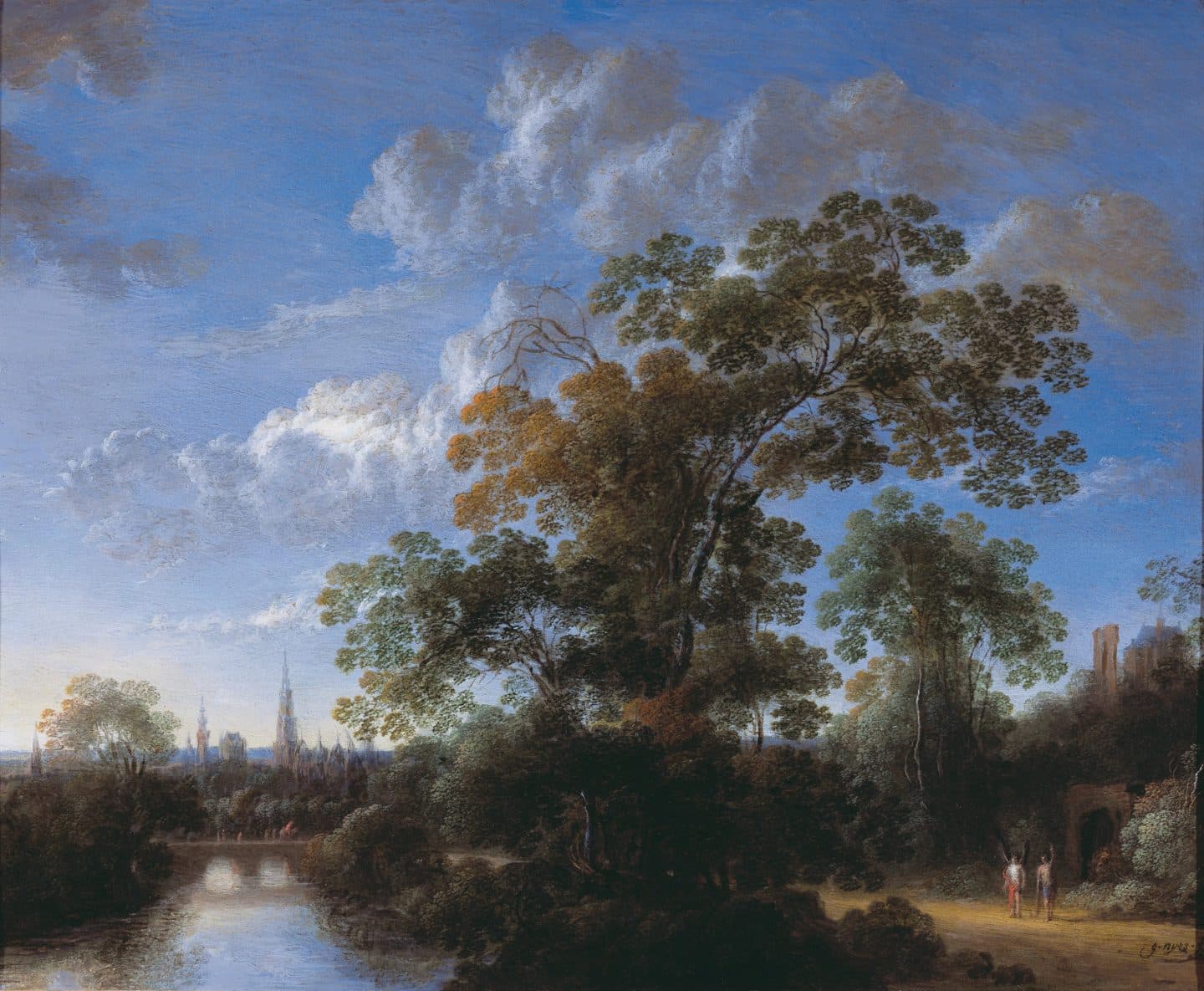 Gillis Neyts, Landscape with Tobias and the Angel, with a View of Antwerp in the Background, 1660s, oil on copper. Gift of Alfred and Isabel Bader, 2012.