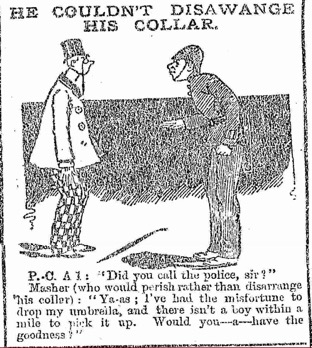 “He Couldn’t Disawange His Collar,” Illustrated Chips (London, England), 28 May 1892, 4–5. Accessed through 19th Century UK Periodicals.