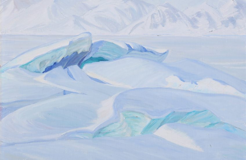 Doris McCarthy, Pressure Ice - Pond Inlet, around 1976, oil on board. Gift of Anne and Harold Taylor (Queen’s ‘51), in memory of their beloved son John Scott (1958–2018), 2018
