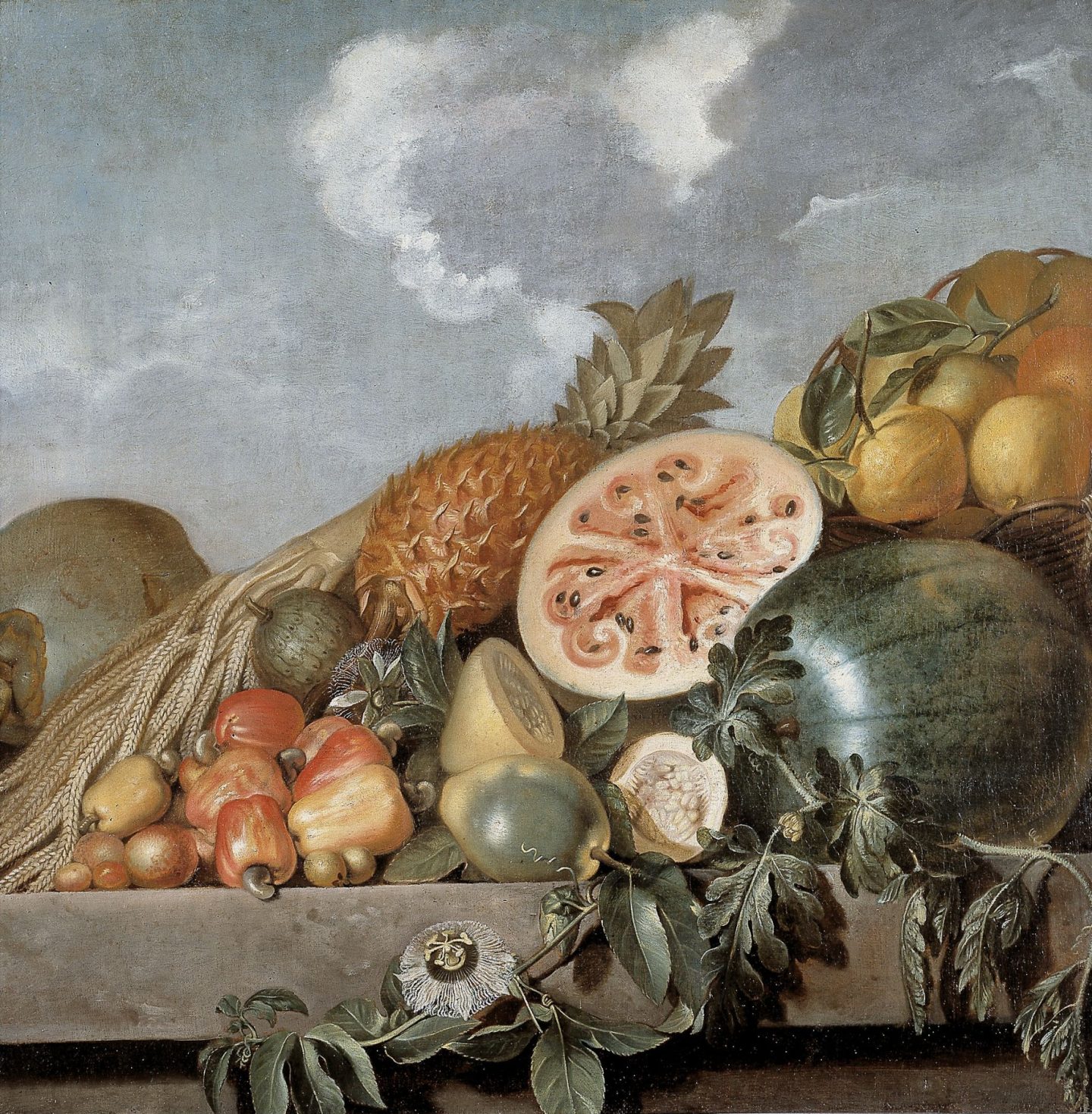 Albert Eckhout, Still Life with Watermelon, Pineapple, and other Fruits, oil on canvas, c. 1640. Nationalmuseet, Copenhagen. Photo: John Lee