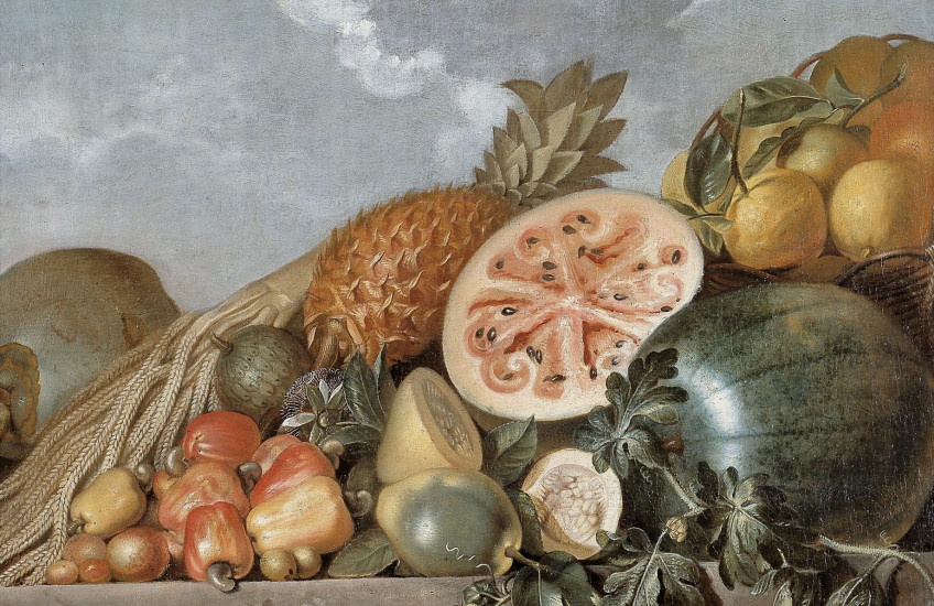 Albert Eckhout, Still Life with Watermelon, Pineapple, and other Fruits, oil on canvas, c. 1640. Nationalmuseet, Copenhagen. Photo: John Lee