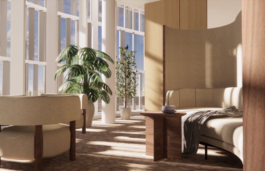 Rendering of Elder's Rest and Decompression Room. Courtesy of KPMB Architects