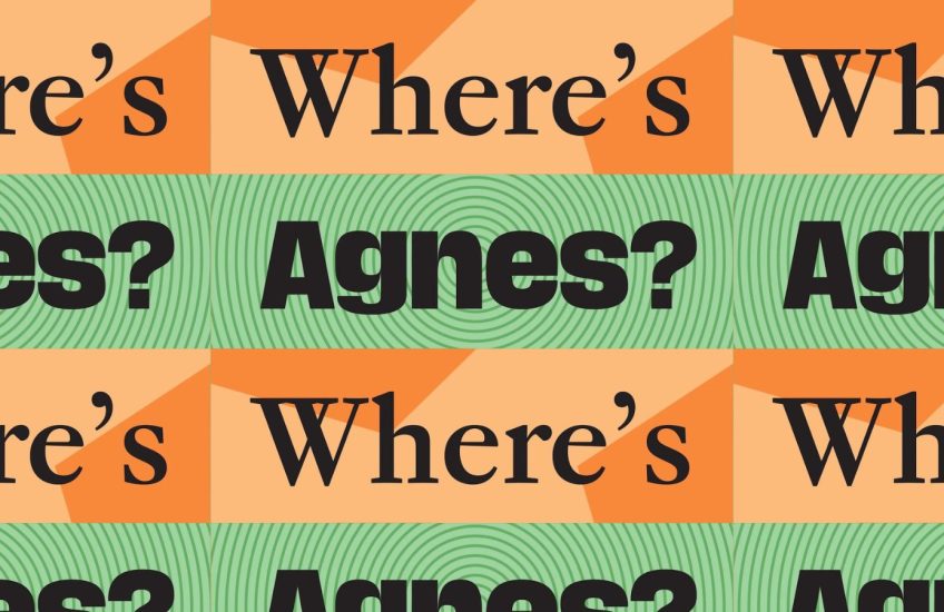 Where's Agnes repeated over and over again on a field of orange and green